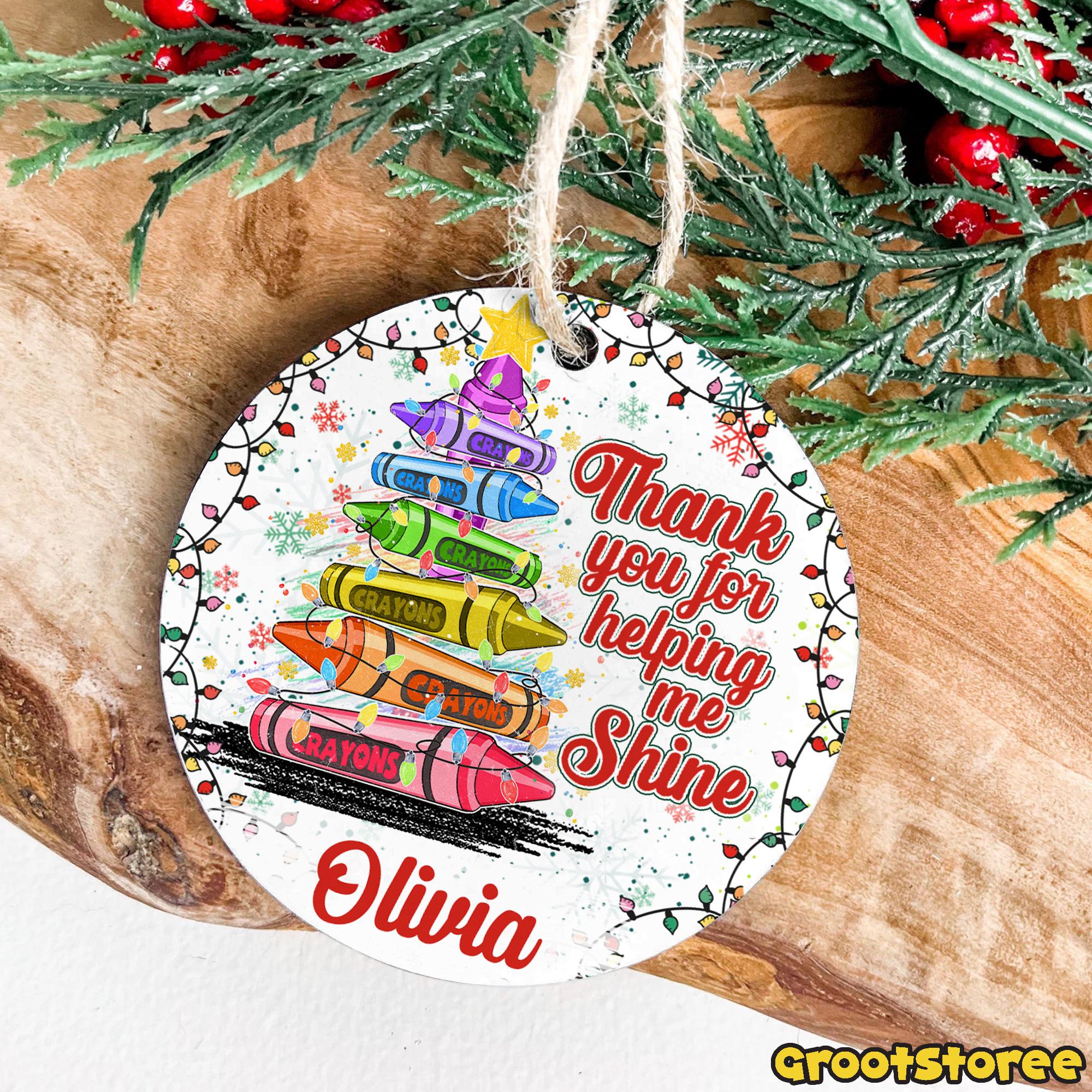 Discover Custom Christmas Crayon Teacher Ornament, School Christmas Tree Clipart, Trendy Educational Ornament