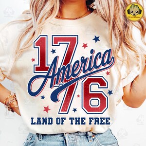 Retro 1776 America Land Of The Free Png, Patriotic Sublimation Design, 4th Of July Shirt Png, Independence Day Png, Red White And Blue Png