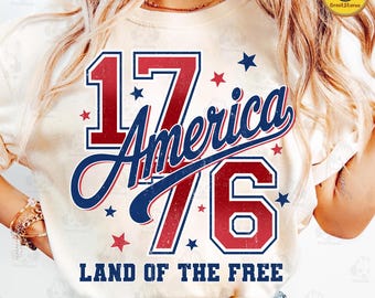 Retro 1776 America Land Of The Free Png, Patriotic Sublimation Design, 4th Of July Shirt Png, Independence Day Png, Red White And Blue Png