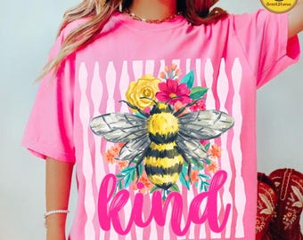 Preppy Be Kind Bee PNG, Summer Striped Positivity Design, Mental Health Awareness Shirt PNG, Cute Kindness Women Sublimation
