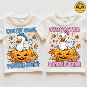 Funny Coolest Cutest Goose At The Patch Png, Fall Pumpkin Patch Shirt Sublimation, Autumn Goose Png, Halloween Kids Matching Outfit Png