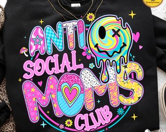 Anti Social Moms Club Png, Lustiges Mutter Zitat Png, Retro Karierte Mama Png, Mama Kokette Bogen Png, sarkastische Mutter Png, Muttertagsgeschenk