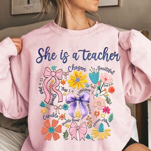 Profesora Boho Floral Png, Profesora Preppy Png, Vida de Profesora Coqueta Png, Regalo de Agradecimiento al Profesor, Profesora Retro Flores Silvestres Png imagen 3
