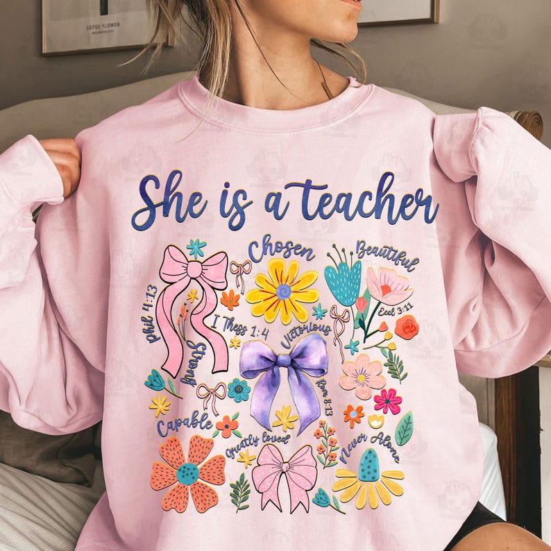 Profesora Boho Floral Png, Profesora Preppy Png, Vida de Profesora Coqueta Png, Regalo de Agradecimiento al Profesor, Profesora Retro Flores Silvestres Png imagen 3