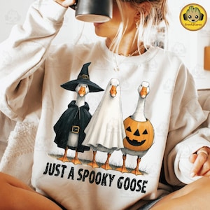 Just A Spooky Goose Png, Boo Ghost Goose Png, Halloween Goose Shirt Design, Trendy Horror Goose Png, Fall Vibes Png, Pumpkin Goose Png
