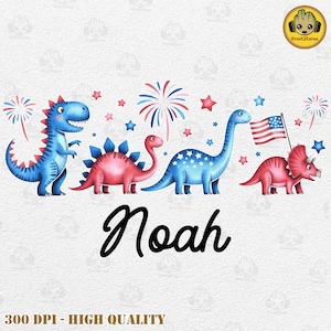 Custom 4th Of July Dinosaur Png, 4th Of July Boys Png, American Flag Kids Png, Patriotic Dino With Kids Name Png, USA Kid Toddler Shirt Png