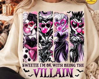 Funny Witch PNG, Sweetie I'm OK With Being The Villain Design, Pink Halloween Graphic, Bad Witches Club Shirt, Digital Download