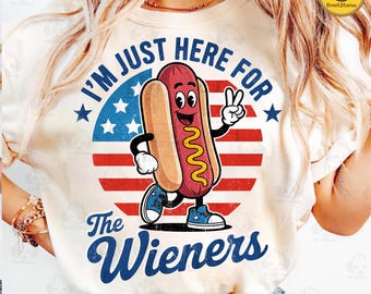 Funny 4th Of July Just Here For The Wieners Png, Funny USA Hot Dog Png, Independence Day Shirt Design, Retro America Patriotic Weenies Png