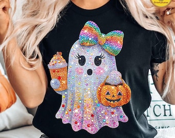 Trendy Halloween Rhinestones Ghost Png, Retro Spooky Boo Ghost Png, Cute Ghost Pumpkin Png, Spooky Vibes Png, Neon Ghost Coffee Png