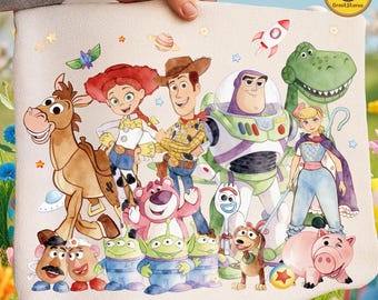 Watercolor Toy Friends PNG, Trendy Boy Cartoon Shirt Design, Friendship Quote PNG, Watercolor Cartoon Toy Digital Download