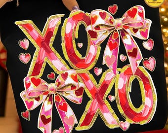 Retro Coquette Valentines XOXO PNG, Trendy Valentine's Day XOXO Png, Brushstroke Valentine Love Png, Girly Valentine Heart Bow Png