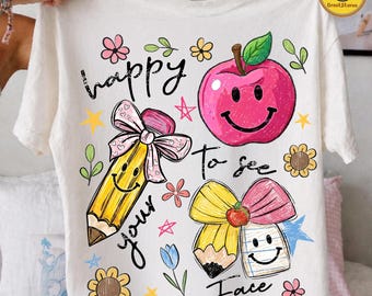 Happy To See Your Face PNG, Preppy Glitter Color Block PNG, Back to School Png, Striped Teacher Student School, Teacher Appreciation