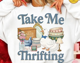 Thrifting Lover PNG, Take Me Thrifting Vintage Shirt Design, Grandma Core Cottage Farmhouse Hen On Nest Sublimation, Digital Download