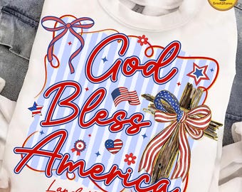 Coquette God Bless America PNG, 4th of July Retro USA Design, 1776–2026 Patriotic Shirt Png, Red White Blue Independence PNG