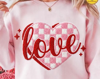 Faux Yarn Valentine Love PNG, Latch Hook Crochet Heart Design, Faux Knitted Valentine Shirt PNG, Checkered Heart Valentine Png
