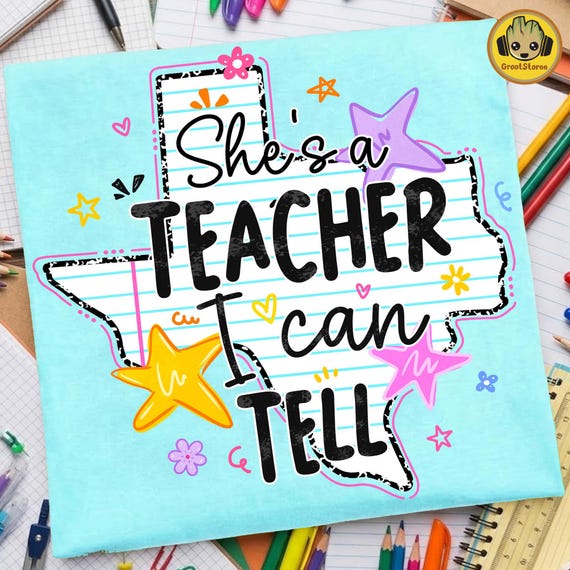 She's A Teacher I Can Tell PNG, Teacher Sublimation Design, Back To School PNG, Composition Notebook Teacher Shirt, Digital Download