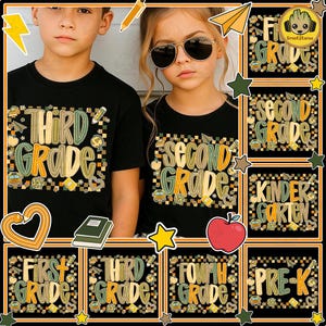 Retro Back To School Boys Png Bundle, Old Camo Kindergarten Design, First Day Of School Png, Pre-K To Fifth Grade Png, Trendy School Boy Png