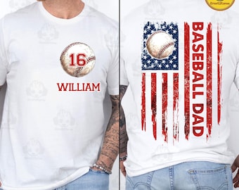 Custom Baseball Dad Flag Png, Baseball Dad Shirt With Kids Name & Jersey Number Png, Game Day Png, Baseball Season Png, Sport Dad Png