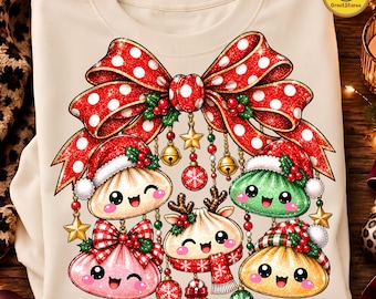 Cute Christmas Dumpling PNG, Christmas Bow PNG, Kawaii Dumpling Clipart, Holiday Dumpling PNG, Preppy Bow Christmas Squishy