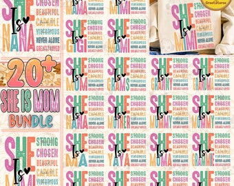 20+ She is Mom Bundle PNG, She is Nana, Meme PNG, Blessed Mom Png, Mom Shirt, Mom Life Png, Mother's Day Png, Gift for Mom,Retro Mama Quotes