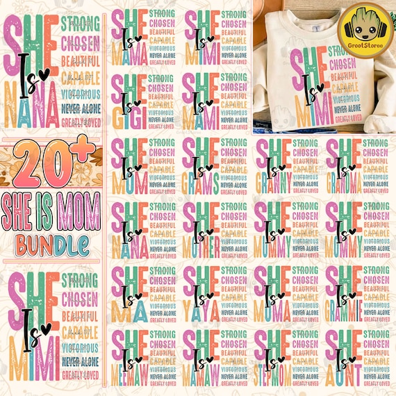20+ She is Mom Bundle PNG, She is Nana, Meme PNG, Blessed Mom Png, Mom Shirt, Mom Life Png, Mother's Day Png, Gift for Mom,Retro Mama Quotes
