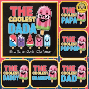 Personalized The Coolest Pop Papa Dad Png Bundle, Custom Popsicle With Kid Names Png, Father’s Day Gift Design, Birthday Gift For Dad Png