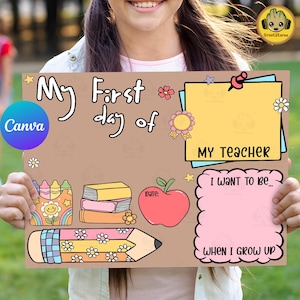 Custom Canva First Day of School Digital Template, Girls First Day of School Mini Banner Template, 20x16 PNG, Back to School Banner Template