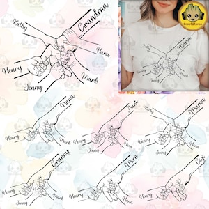 1-5 Hands Mom/ Grandma and Childs Png Bundle, Mother&#39;s Day Digital File, Custom Name Hand Kid Names, Gift Best Mom Ever, Digital Download