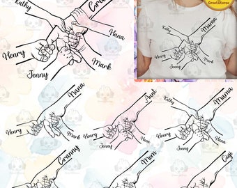 1-5 Hands Mom/ Grandma and Childs Png Bundle, Mother's Day Digital File, Custom Name Hand Kid Names, Gift Best Mom Ever, Digital Download