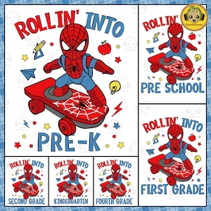 Rollin' Into School Cartoon Png Bundle, Back To School Png, Pre K Kindergarten Png, First Day Of School Png, Superhero Movie School Png