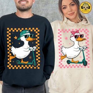 Boy Girl Goose PNG, Cute Boy Girl Summer PNG, Summer Silly Goose Boy Png, Scooter Boy and Girl Design Sublimation, Kids Summer Shirt Png
