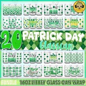 20 Green Day 16oz Glass Can Wrap Png Bundle, Patrick Glass Can, St Patricks Day 16oz Libbey Glass Can Wrap Png, Digital Download