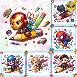 5 Cartoon Superhero Back To School Png Bundle, Funny Cartoon Png, Cartoon Friends Png, Back To School Png, Cartoon Png, Digital Download