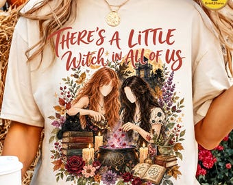 Witch Sisters PNG, Watercolor Cottagecore Witch Design, Boho Herbs Spells & Book Graphic, Magical Halloween Tee, Fall Sublimation