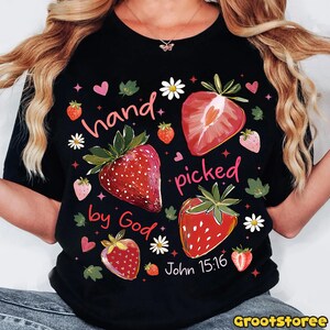 Hand Picked by God PNG, Striped Sweet Summer Time Design, Trendy Coquette Strawberry Png, Floral Retro Summer Christian PNG Download image 6
