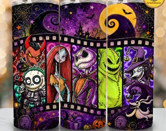 Retro Film Halloween Cartoon Nightmare Tumbler Png, Nightmare Movie 20oz Skinny Tumbler, Halloween Couple 20oz Tumbler Wrap Design