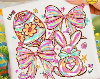 Easter PNG, Coquette Bow Bunny Png, Happy Easter Rabbit Png, Easter Egg Spring PNG, Girls Easter Sublimation Design