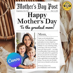 Canva Template Mother Newspaper, Personalized Mothers Day Gift, Editable Mothers Day Flower Bouquet Wrap Newspaper Template, Gift For Mom