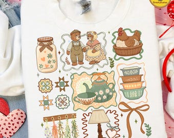 Grandma Core PNG Hen on Nest, Vintage Thrifted Bear PNG, Cottagecore Farmhouse Sublimation, Coquette Oval Frame Teddy Bear Png