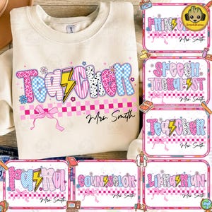 Preppy Teacher/Para/Counselor/Librarian Back to School Bundle PNG, Custom Teacher Coquette First Day of School Png, Girly Pink Bow Png, Para