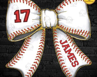 Custom Baseball Bow Png, Baseball Mom Shirt With Kids Name & Jersey Number Png, Game Day Png, Baseball Coquette, Baseball Mama Png