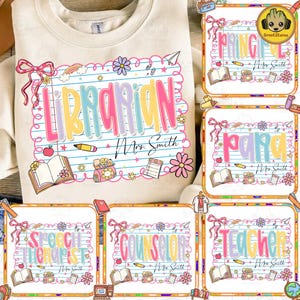 Preppy Teacher/Para/Counselor/Librarian Back to School Bundle PNG, Custom Teacher Coquette First Day of School Png, Girly Pink Bow Png, Para