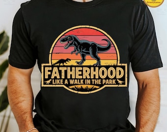 Fatherhood Like A Walk In The Park Png, Father's Day Gift Png, Retro Dinosaur Dad Shirt Design Png, Gift for New Dad Png, Daddysaurus Png