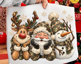 Camo Santa PNG, Camo Christmas Design, Reindeer Santa Hunting PNG, Christmas Vibes Shirt, Retro Christmas Tree Sublimation, Digital Download