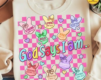 Retro Easter God Says I Am Png, Christian Bible Easter Png, Happy Easter Png, Easter Coquette Bow Png, Easter Girls Kids Sublimation Design