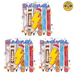 Pre-K To Fourth Grade PNG Bundle, Preppy Blue Gingham School Design, Baseball Basketball Lightning Bolt, First Day Of School PNG image 3