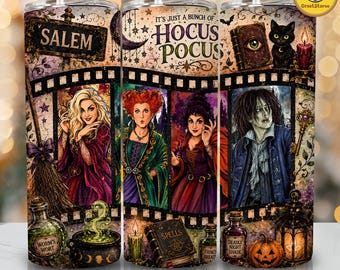 Retro 90s Halloween Tumbler PNG, Vintage Movie Characters 20oz Skinny Tumbler Wrap, Spooky Season Sublimation Design, Halloween Png