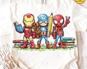 Retro Superhero Back To School Png, Trendy Cartoon Kids Kindergarten Pre-k Shirt Design, First Day Of School Png, Cartoon School Boy Png