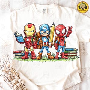Retro Superhero Back To School Png, Trendy Cartoon Kids Kindergarten Pre-k Shirt Design, First Day Of School Png, Cartoon School Boy Png