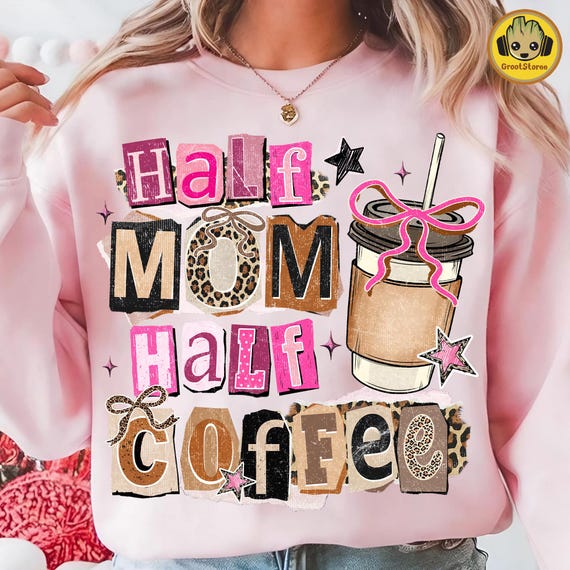 Coffee Mama PNG, Half Mom Half Coffee Shirt Design, Retro Checkered Coquette Bow, Leopard Mother’s Day Digital Download